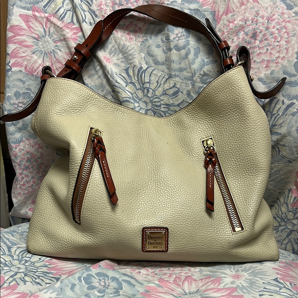 Dooney & Bourke Cream and Brown Hobo Bag